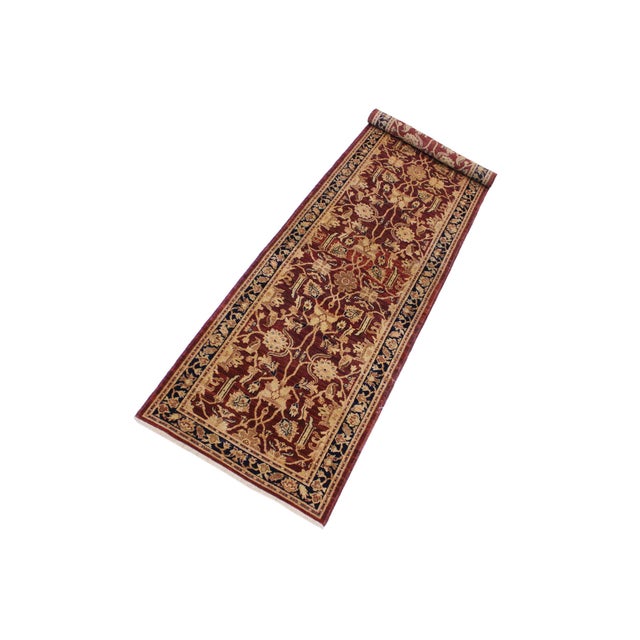 Shabby Chic Ziegler 1990's Dark Red/Blue Wool Runner Rug- 3'1'' X 11'10'' For Sale - Image 3 of 10