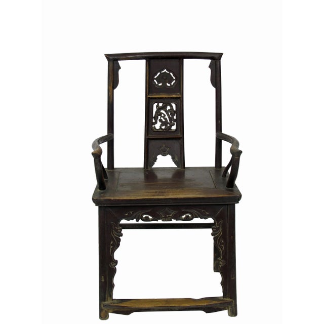 Antique Chinese Armchair With Carved Back and Rim - a Pair For Sale - Image 4 of 10