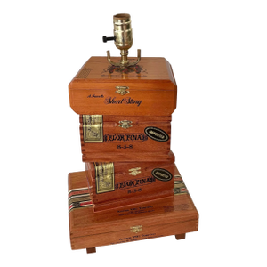 Vintage Folk Art Wood Cigar Box Lamp