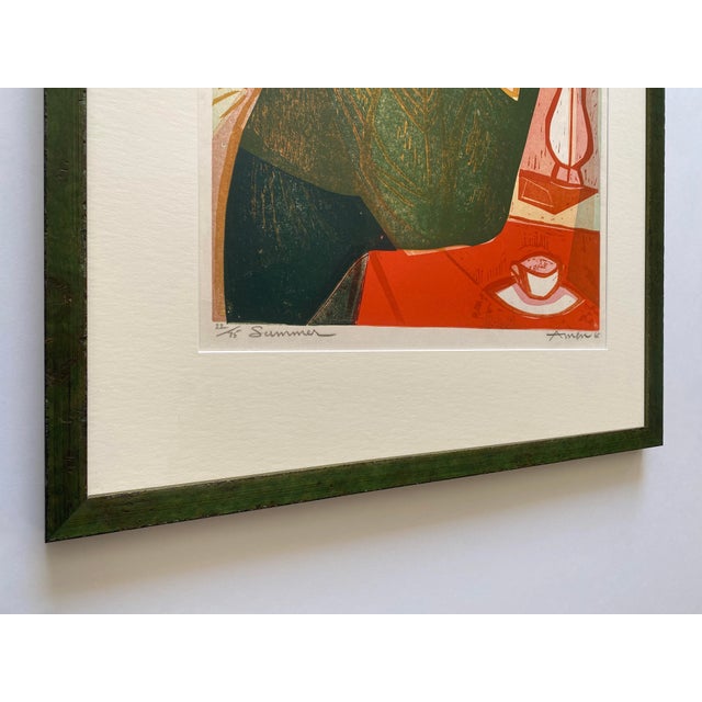 Olive Irving Amen Vintage 1965 Mid Century Modern " Summer " Limited Edition Framed Hand Signed Original Fine Art Woodcut Print For Sale - Image 8 of 18