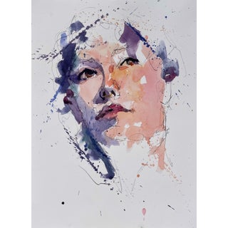 Untitled 10 by Clyde Steadman | Watercolor on paper portrait of a contemplative face For Sale