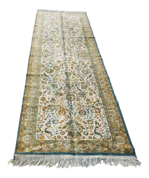 1950s Hand Knotted Green Runner From Turkey