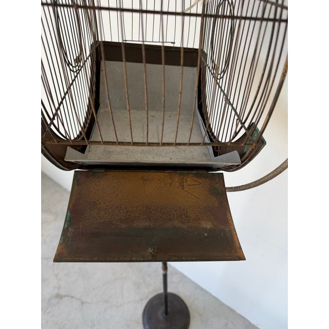 1940s Vintage Art Deco Style Hendryx Copper & Metal Hatbox Birdcage on Stand For Sale - Image 5 of 11