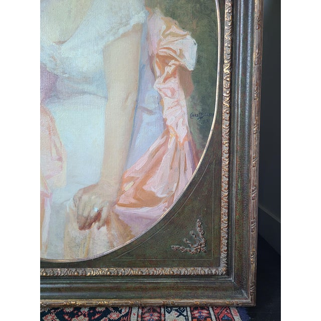 Charles J. Bensco Antique 1930's Oil Painting Portrait of a Los Angeles Woman For Sale - Image 13 of 16