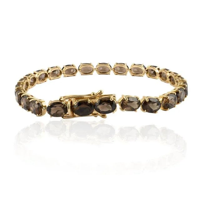 Metal 18.47Carat Smoky Quartz Tennis Bracelet in 14k Solid Yellow Gold by VRJewels For Sale - Image 7 of 12