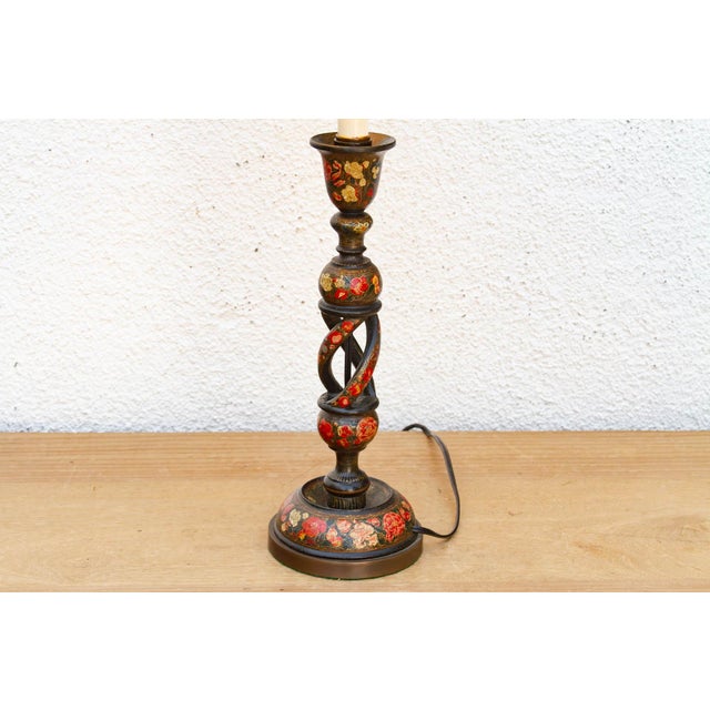 Wood Antique Srinagar Floral Barley Twist Lamp For Sale - Image 7 of 8