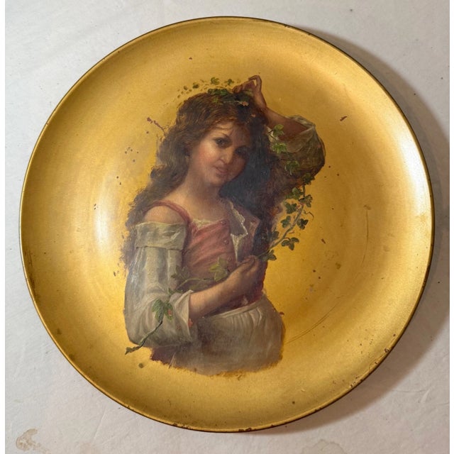 Gold Antique 19th Century Hand Painted Coulter & Long Pottery Charger Collector Plate For Sale - Image 8 of 10