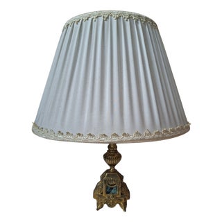 Vintage Neoclassical Style Table Lamp in Brass and Green Marble, 1950s For Sale