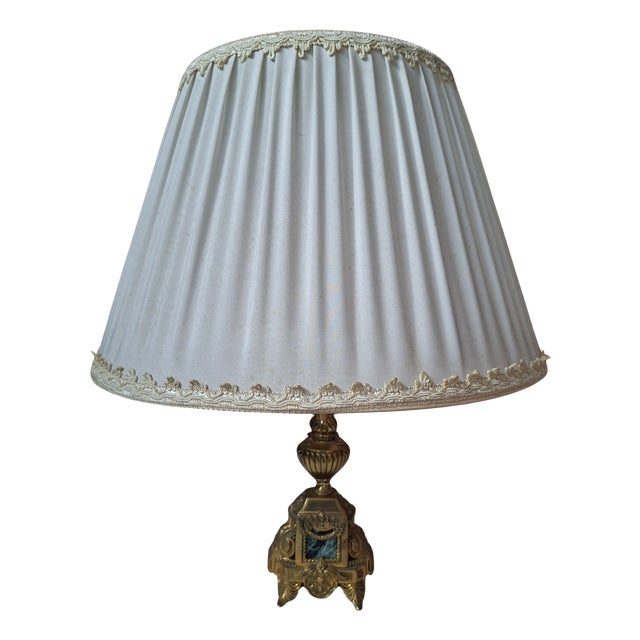Vintage Neoclassical Style Table Lamp in Brass and Green Marble, 1950s For Sale