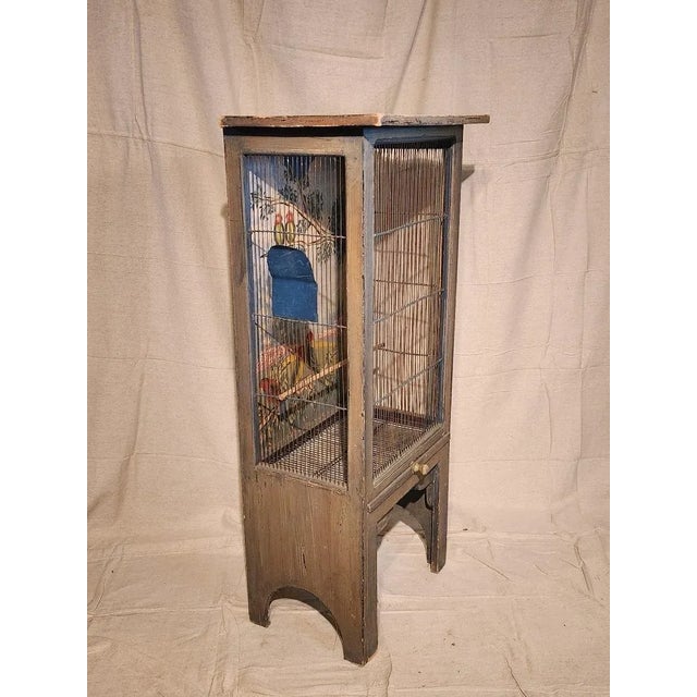 Wood Vintage Hand Painted Decorative Bird Cage For Sale - Image 7 of 11