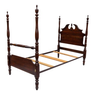 1980s Ethan Allen Georgian Court Solid Cherry Poster Bed - Twin For Sale