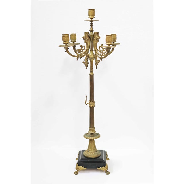 Metal Large Antique Neoclassical Standing Candleholder in Brass and Marble, 1900s For Sale - Image 7 of 7