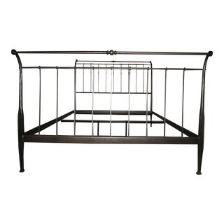 Late 20th Century Vintage Iron Metal Full Size Sleigh Bed For Sale