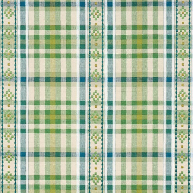 Contemporary Schumacher Hutton Check Fabric In Leaf For Sale - Image 3 of 4