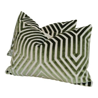 Schumacher Vanderbilt Velvet Lumbars in Lettuce Green For Sale