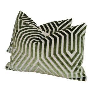 Schumacher Vanderbilt Velvet Lumbars in Lettuce Green