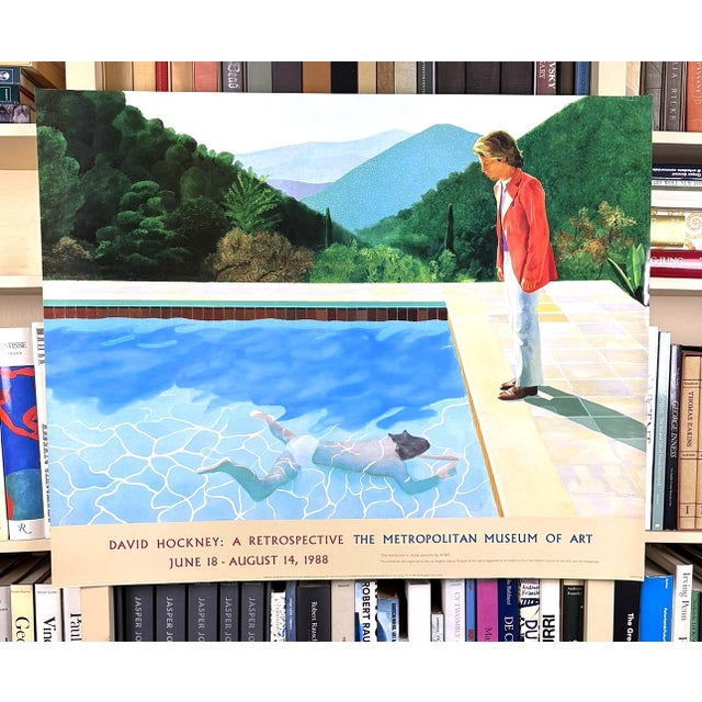 Blue David Hockney Portrait of an Artist (Pool With Two Figures) Original 1988 Retrospective the Metropolitan Museum of Art Poster For Sale - Image 8 of 11