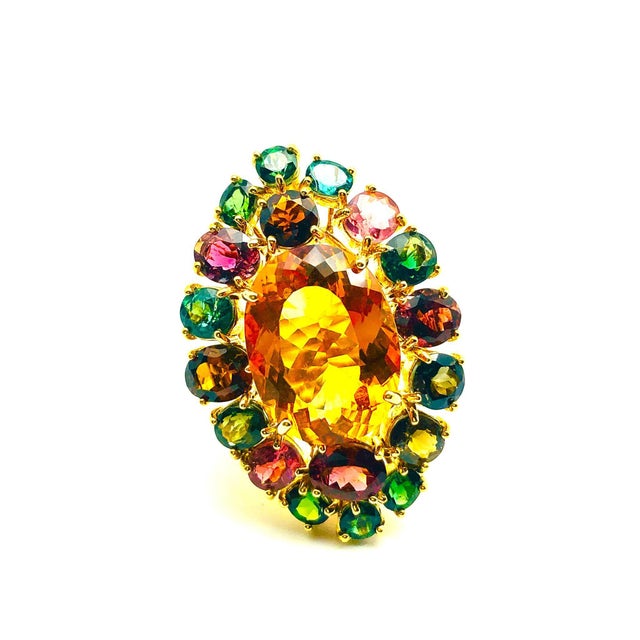 Early 21st Century Bochic "Orient" Vintage Tourmaline & Orange Citrine Ring - 18K Gold & Silver For Sale - Image 5 of 18