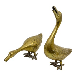 Vintage Solid Brass Duck Decorative Statues- A Set of 2 For Sale