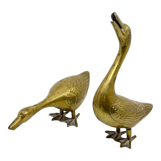 Vintage Solid Brass Duck Decorative Statues- A Set of 2 For Sale