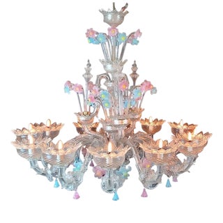 Italian Murano Glass Chandelier with Flowers For Sale