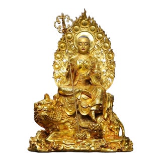 Late 19th Century Gilt Bronze Ksitigarbha Bodhisattva Statue, 3.95kg For Sale