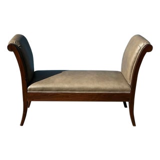 Klismos Walnut Leather Bench For Sale