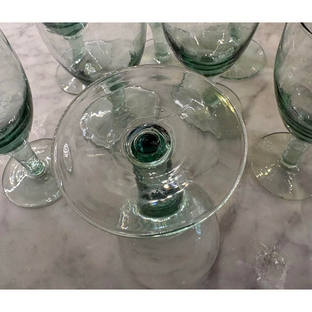 Vintage Hand Blown Mexican Green Tinted Wine Goblets - Set of 8 For Sale - Image 4 of 5