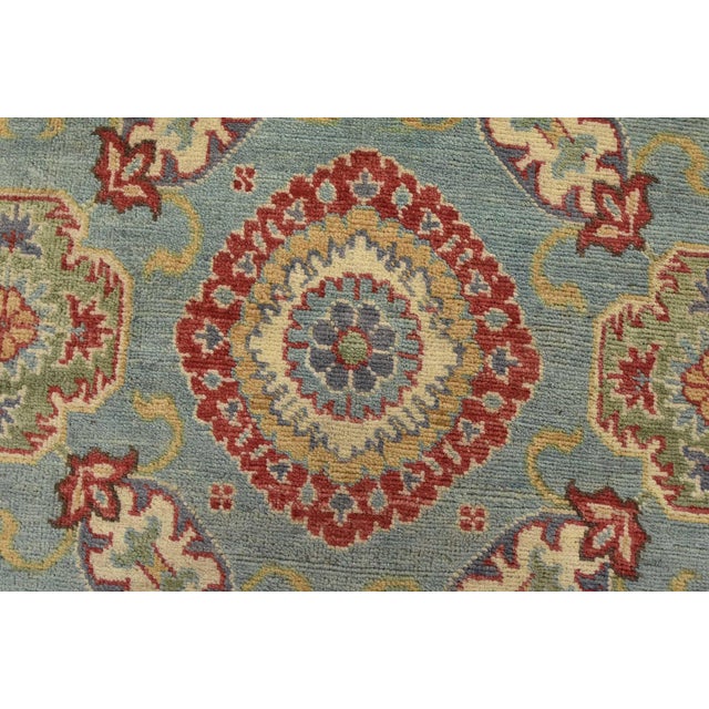 Textile Kazak Rug 5’11” X 9’4” Blue Wool Tribal Hand-Knotted Oriental Carpet For Sale - Image 7 of 12