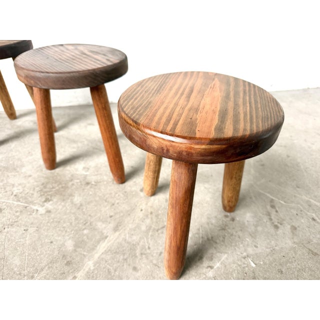 Vintage Tripod Stools in Beech, 1960s, Set of 3 For Sale - Image 6 of 10