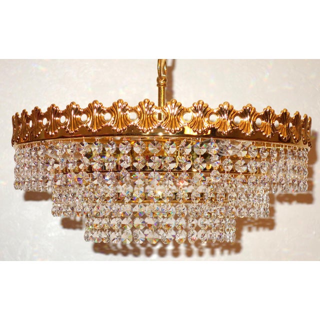 Vintage Brass, Lead Crystal, and 24k Gold-Plated Chandelier from Sölken Leuchten, 1970s For Sale - Image 3 of 10