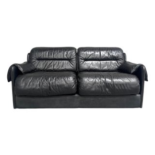 Vintage Two-Seater Sofa in Black Leather by Dreipunkt, 1970s For Sale