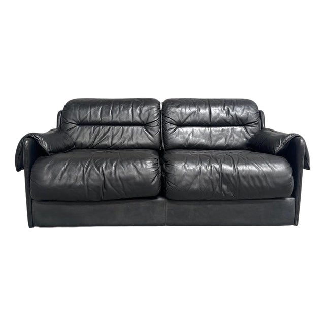 Vintage Two-Seater Sofa in Black Leather by Dreipunkt, 1970s For Sale