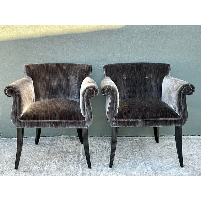 Vintage Roll Arm Velvet Side Chairs After Parzinger - A Pair For Sale - Image 9 of 12