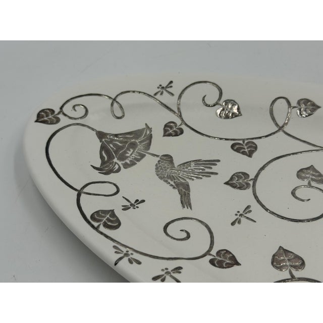 1980s Emilia Castillo Taxco Porcelain & Pure Silver Hummingbird Serving Platter For Sale - Image 16 of 18
