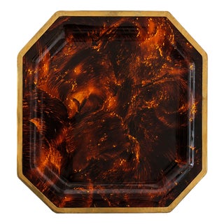 Italy Tortoiseshell Acrylic Glass Bakelite and Brass Tray in the style of Dior and Gucci, 1970s For Sale