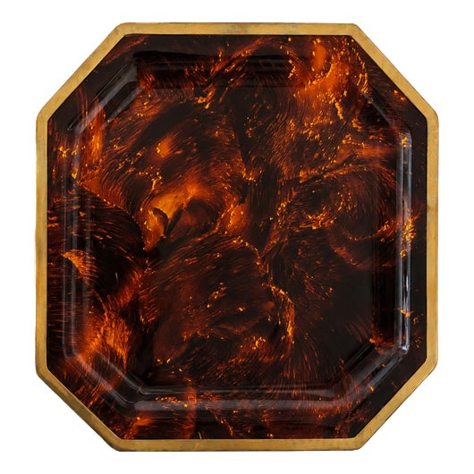 Italy Tortoiseshell Acrylic Glass Bakelite and Brass Tray in the style of Dior and Gucci, 1970s For Sale