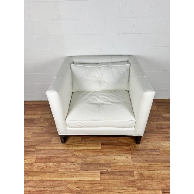 Wood Kelly Hoppen for Century Furniture White Leather Club Chair For Sale - Image 7 of 12