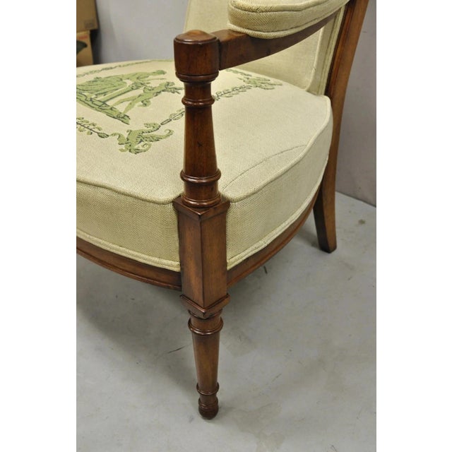 Beige Vintage Italian Hollywood Regency Tall Back Upholstered Cherry Lounge Arm Chair For Sale - Image 8 of 12