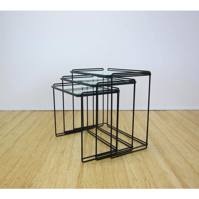 1970s Max Sauze Isocele Iron + Glass Nesting Tables for Atrow - Set of 3 For Sale - Image 5 of 13