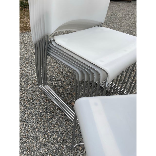 Set of 8 Vintage Chrome Dining /Office Stackable White Vinyl Chairs