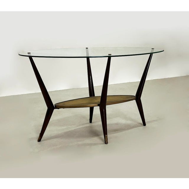 Coffee Table in Glass, Brass and Lacquered Wood, 1950s For Sale - Image 10 of 10