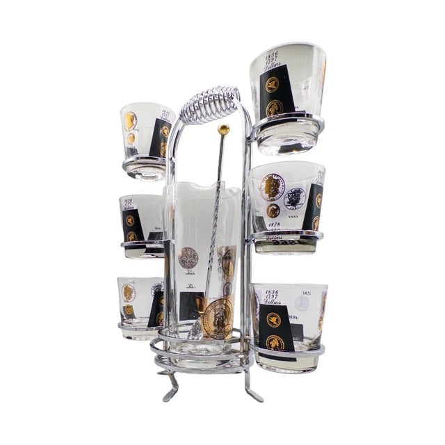 Chrome Mid 20th Century Cera 22k Gold & Black Coin Cocktail Mixer Chrome Caddy Cocktail Set- 9 Pieces For Sale - Image 8 of 11