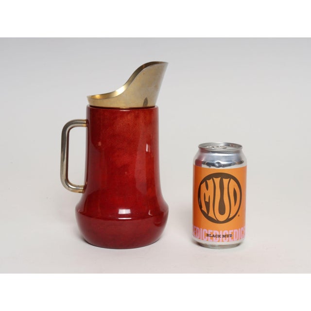 Metal 1950s Italian Modernist Pitcher in Brass and Dyed Red Goatskin by Aldo Tura For Sale - Image 7 of 18