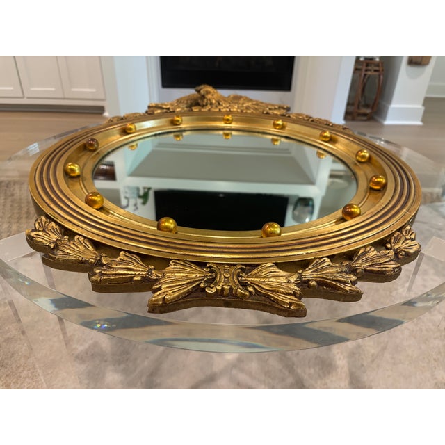 Vintage Large Scale American Federal Revival Giltwood Eagle Crest Round Mirror For Sale - Image 11 of 17
