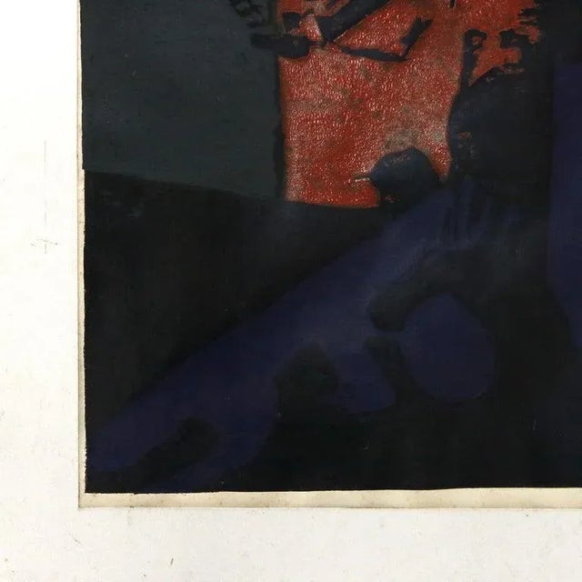 Mid Century Modern Abstract Impressionist Mixed Media Print on Paper Signed by Sharie Jones C1968 Measures - 31.5"H x...