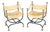 1940's Pair Italian Brass and Steel Jansen Style Savonarola Armchairs For Sale