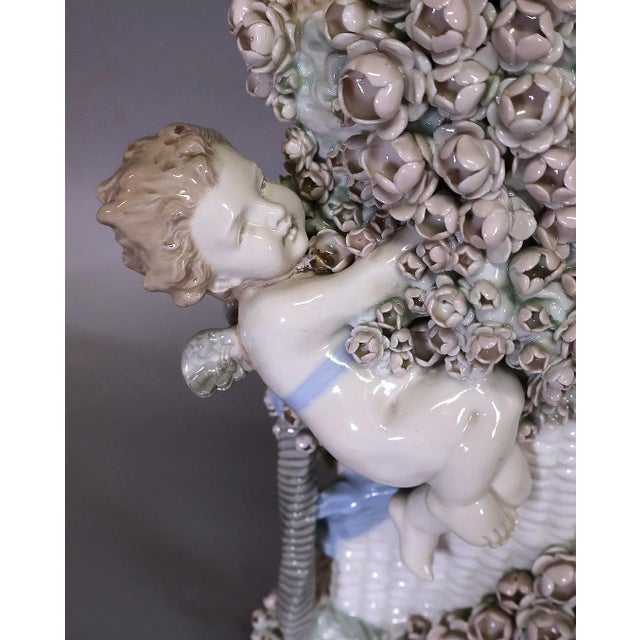 Amphora Antique Austrian Amphora Art Nouveau Figural Flower Vase With Putti and Applied Roses For Sale - Image 4 of 17