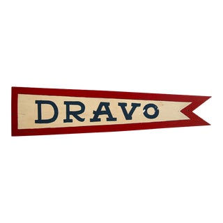 Circa 1950s Hand Painted Wood Dravo Pennant For Sale