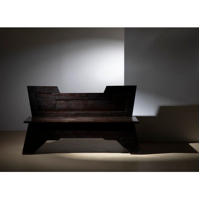 Italian Art Deco Sculptural Bench in Dark Burnished Wood, 1920 For Sale - Image 9 of 12
